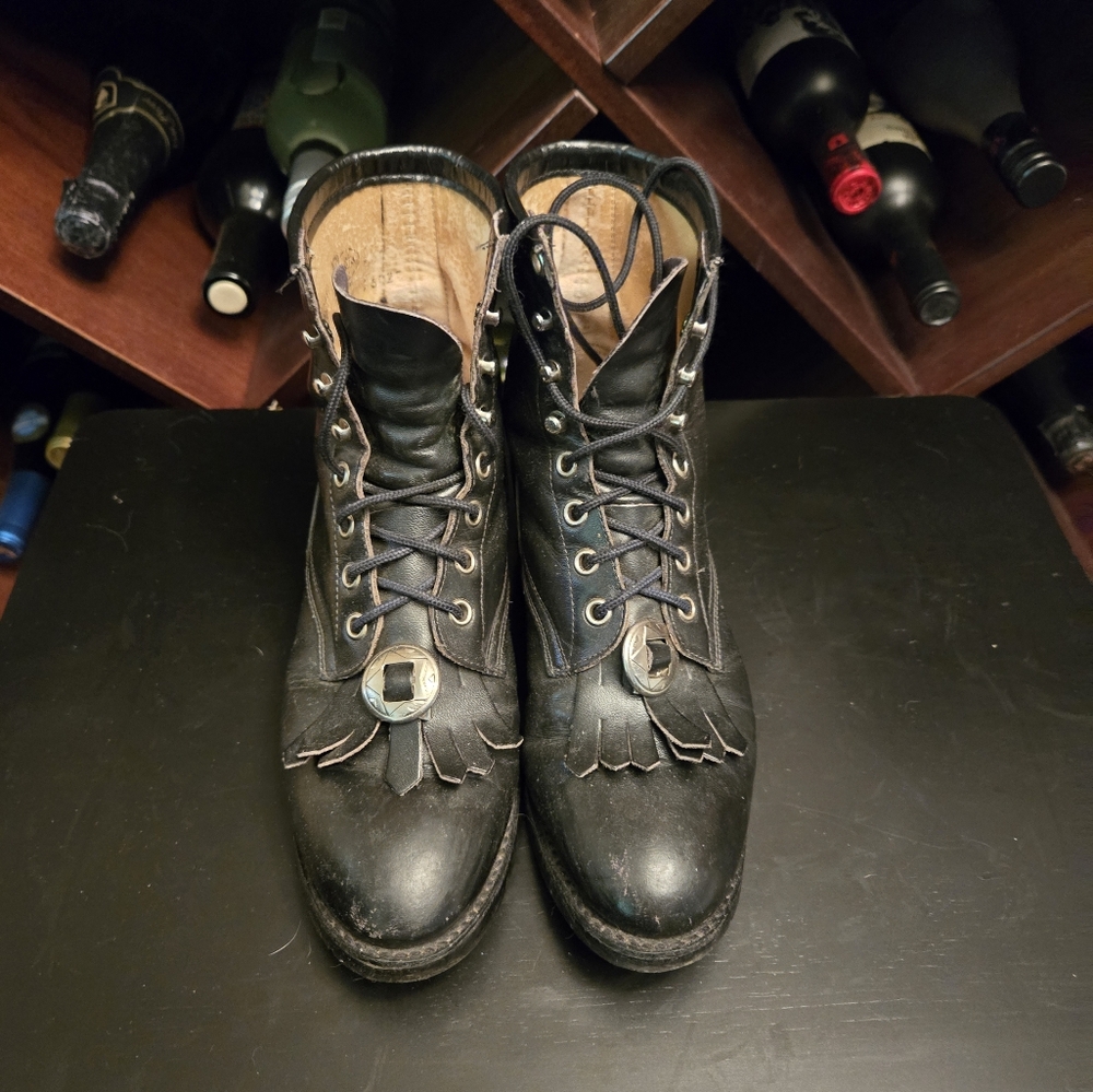 Black leather cowboy boots